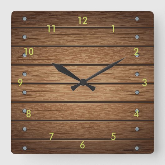 Horloge Carrée Very Fun simulated Wood Plank Wall Clock (Recto)