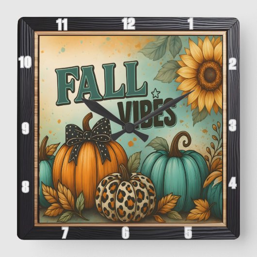 Horloge Carrée Vibes Automne Plaid Citrouilles (Recto)