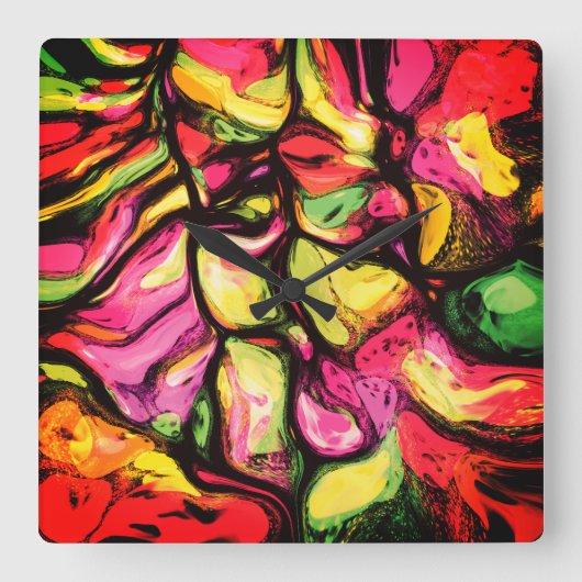 Horloge Carrée Vibes colorées Abstraites de fruits Motif (Recto)