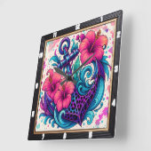 Horloge Carrée Vibes tropicales d'Ancres florales (Angle)