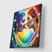 Horloge Carrée Vibrant double portrait des femmes en maquillage (Angle)
