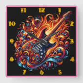 Horloge Carrée Vibrant, guitare ardente (Recto)