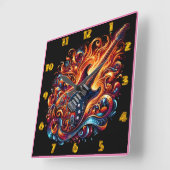 Horloge Carrée Vibrant, guitare ardente (Angle)