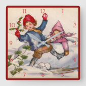 Horloge Carrée Victorian Christmas Kids in Snow Clock (Recto)