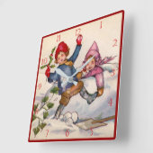 Horloge Carrée Victorian Christmas Kids in Snow Clock (Angle)