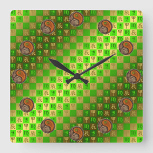 Horloge Carrée Vierge & Dragon de Bois