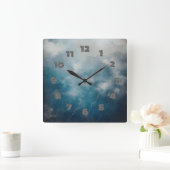 Horloge Carrée vieux mur bleu fissuré (Maison)