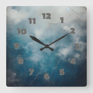 Horloge Carrée vieux mur bleu fissuré