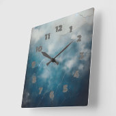 Horloge Carrée vieux mur bleu fissuré (Angle)