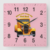 Horloge Carrée Vieux roadster jaune avec les fenêtres avant (Recto)