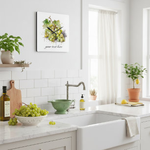 Horloge Carrée Vignoble aquarelle raisins, sur mesure