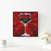 Horloge Carrée Vin Rouge Drôle Temps Vin (Maison)