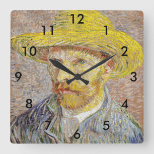 Horloge Carrée Vincent van Gogh - Autoportrait au chapeau de pail