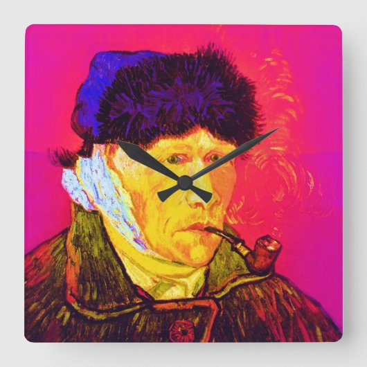 Horloge Carrée Vincent Van Gogh - Autoportrait Bandage Pop Art (Recto)