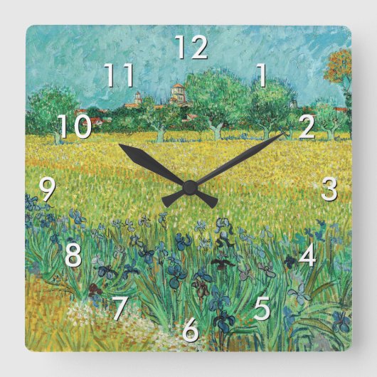 Horloge Carrée Vincent van Gogh - Champ avec Iris près d'Arles (Recto)