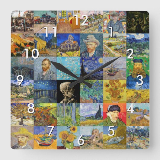 Horloge Carrée Vincent van Gogh - chefs-d'oeuvre Mosaic Patchwork (Recto)