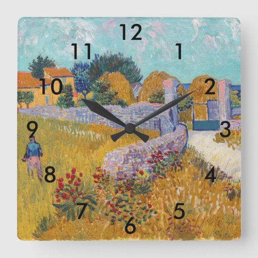 Horloge Carrée Vincent van Gogh - Ferme en Provence (Recto)