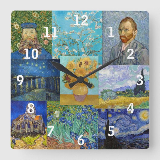 Horloge Carrée Vincent Van Gogh - Masterpieces Patchwork (Recto)
