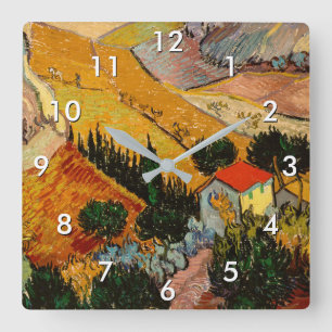 Horloge Carrée Vincent van Gogh - Paysage, Maison et Laboureur