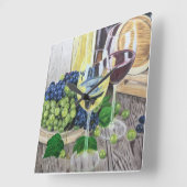 Horloge Carrée Vins et raisins (Angle)