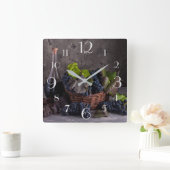 Horloge Carrée Vins et raisins Vie morte (Maison)
