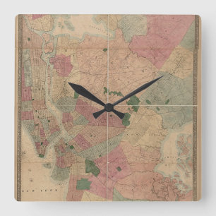 Horloge Carrée Vintage 1872 Brooklyn Map - New York City, Queens