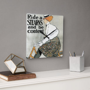 Horloge Carrée Vintage Art Nouveau, Parcourez des vélos Stearns B