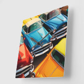 Horloge Carrée Vintage Cars Pattern (Angle)
