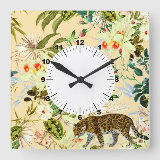 Horloge Carrée Vintage Flower Jungle Tropical (Recto)