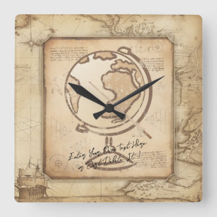 Horloge Carrée Vintage Globe. Géographie et histoire Cadeau de l'