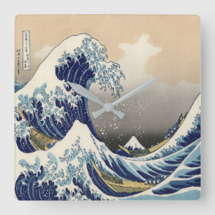 Horloge Carrée vintage japanese ukiyo e the great water