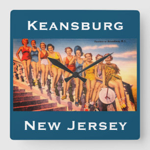Horloge Carrée Vintage Keansburg, NJ Beach Scene - Jersey Shore
