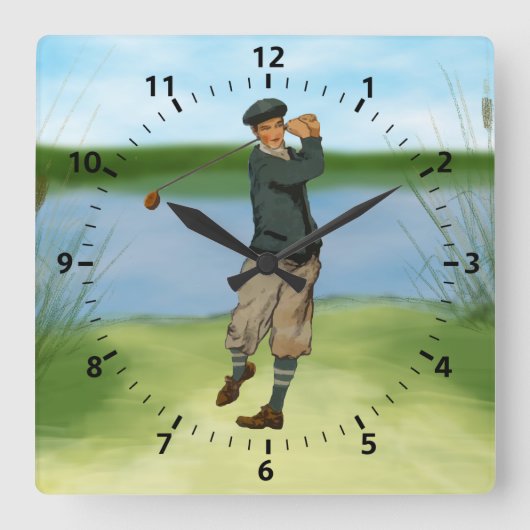 Horloge Carrée Vintage look Golfer Golf (Recto)