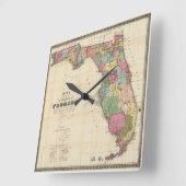 Horloge Carrée Vintage Map of Florida (1870) (Angle)