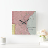 Horloge Carrée Vintage Map of Milwaukee (Maison)