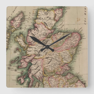 Horloge Carrée Vintage Map of Scotland (1814)