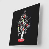 Horloge Carrée Vintage Mid Century Mod Asiatique (Angle)