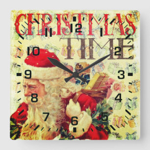 Horloge Carrée Vintage Noël heure Père Noël