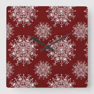 Horloge Carrée Vintage Noël Snowflakes Red Blizzard Motif