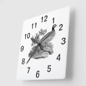 Horloge Carrée Vintage Pheasant Game Bird Drawing BW (Angle)