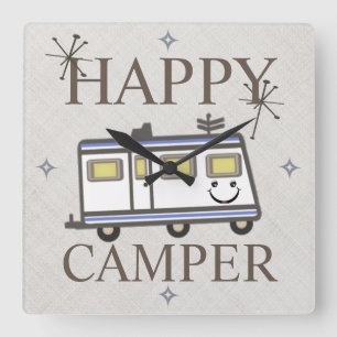 Horloge Carrée Vintage Retro Happy Camper Wall Clock