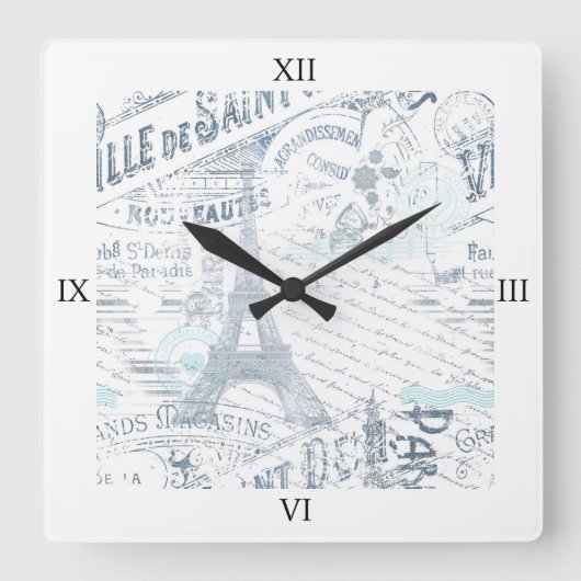 Horloge Carrée Vintage Romance Collage bleu ID226 (Recto)