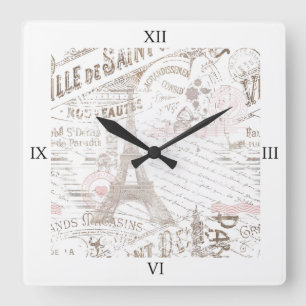 Horloge Carrée Vintage Romance Collage rose ID226