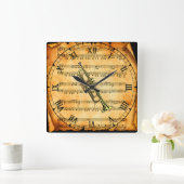 Horloge Carrée Vintage Sheet Music Background (Maison)