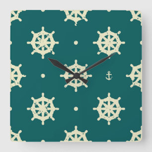 Horloge Carrée Vintage Ship Wheel Pattern