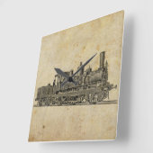 Horloge Carrée Vintage Steampunk Train (Angle)