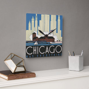 Horloge Carrée Vintage Travel Chicago a Tout Ciel de la Ville