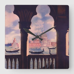 Horloge Carrée Vintage Venise Italie Voyage Carré Wallclock