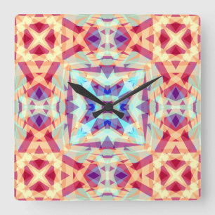 Horloge Carrée violet jaune Turquoise rouge géométrique marocain