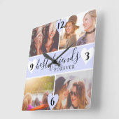 Horloge Carrée violet meilleurs amis script nom 4 photo collage (Angle)